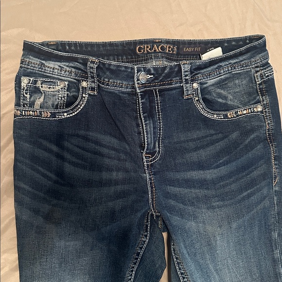 Grace Women's Boot Cut Jeans - Blue with White Accents - Picture 2 of 3